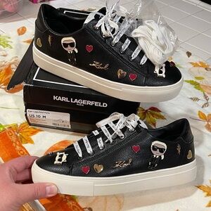 Karl Lagerfeld Black Sneakers with Heart and Character Details